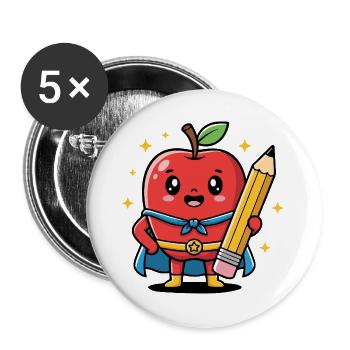 Lehrer Cartoon Obst mit Bleistift - Buttons groß 56 mm (5er Pack) - Weiß - Vorne