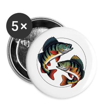 Zwei springende Barsche - Buttons groß 56 mm (5er Pack) - Weiß - Vorne