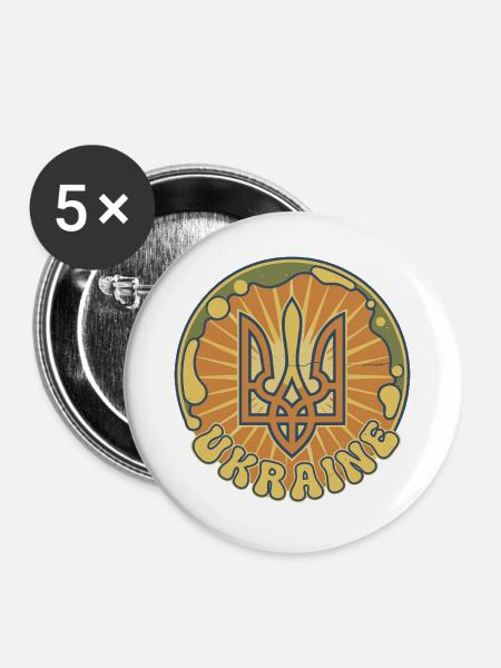 Ukrainisches Trident Sonnenbadge - Buttons groß 56 mm (5er Pack) - Weiß