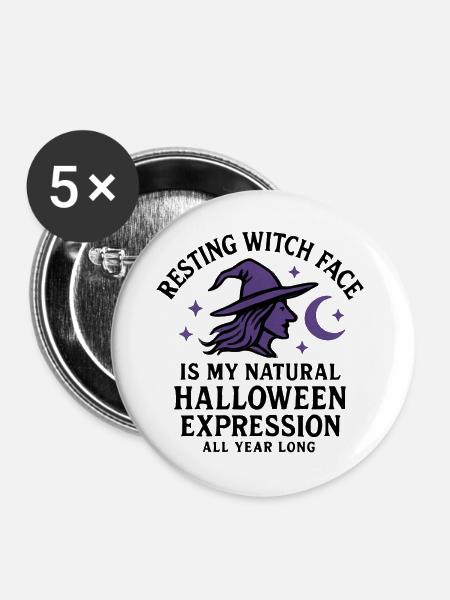 Halloween - Hexe - Buttons groß 56 mm (5er Pack) - Weiß