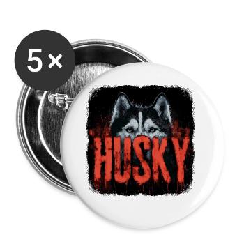 Husky Dog – Hunde Portrait Design - Buttons groß 56 mm (5er Pack) - Weiß - Vorne