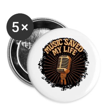 Vintage Retro Music T-Shirt - Buttons large 2.2''/56 mm (5-pack) - white - Front