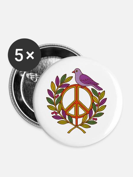 Lebendiger Friedensvogel Blumenkranz - Buttons groß 56 mm (5er Pack) - Weiß