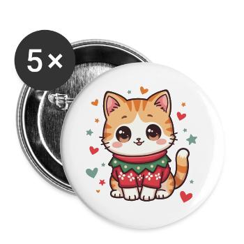 Chat de Noël - Lot de 5 grands badges (56 mm) - blanc - Devant