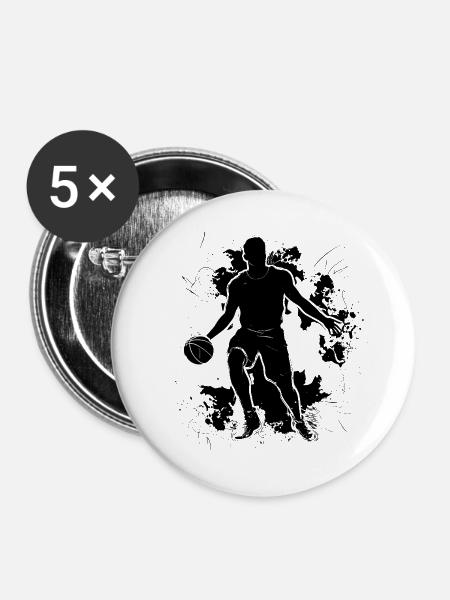 Basketballspieler Skizze - Buttons groß 56 mm (5er Pack) - Weiß