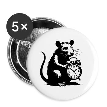 Gestresste Ratte und Wecker - Buttons groß 56 mm (5er Pack) - Weiß - Vorne