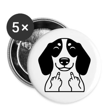 Frecher Dackel zeigt Mittelfinger – Lustiger Comic - Buttons groß 56 mm (5er Pack) - Weiß - Vorne