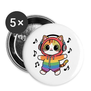 Rainbow Cat DJ Hoodie Musical Notes - Buttons large 2.2''/56 mm (5-pack) - white - Front