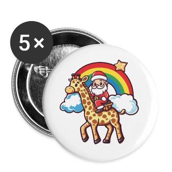 Giraffe Weihnachtsmann Weihnachten - Buttons groß 56 mm (5er Pack) - Weiß - Vorne
