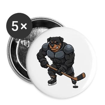 Cool Rottweiler Joueur de Hockey sur Glace Master Sport - Lot de 5 grands badges (56 mm) - blanc - Devant
