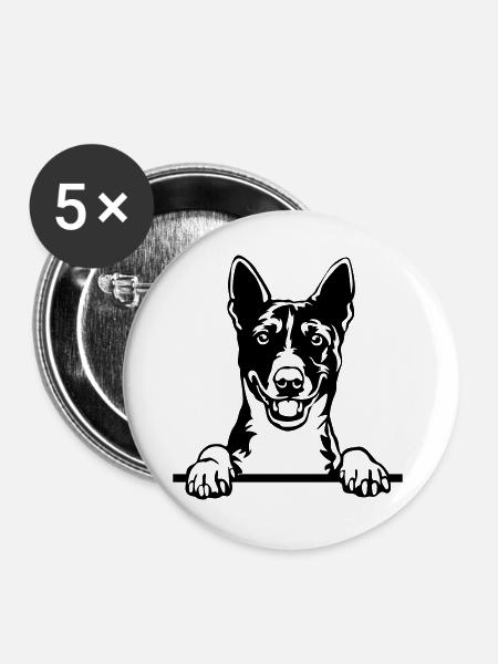 Basenji Kopf - Buttons groß 56 mm (5er Pack) - Weiß