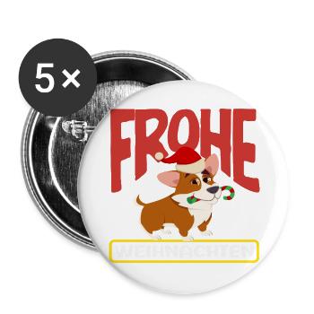 Corgi Joyeux Noël avec chapeau de Père Noël - Lot de 5 grands badges (56 mm) - blanc - Devant