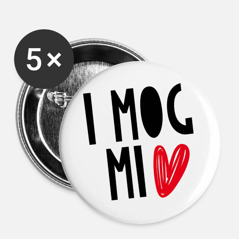 " I MOG MI" - Buttons groß 56 mm (5er Pack) - Weiß