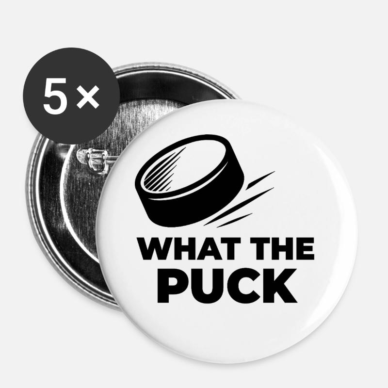 WHAT THE PUCK - Buttons groß 56 mm (5er Pack) - Weiß