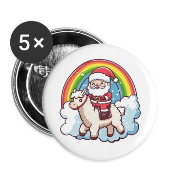 Alpaga Lama Père Noël - Lot de 5 grands badges (56 mm) - blanc - Devant