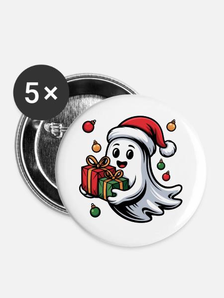 Weihnachtsgeist mit Geschenken - Buttons groß 56 mm (5er Pack) - Weiß