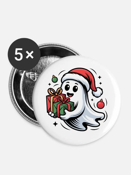 Weihnachtsgeist mit Geschenken Cartoon - Buttons groß 56 mm (5er Pack) - Weiß