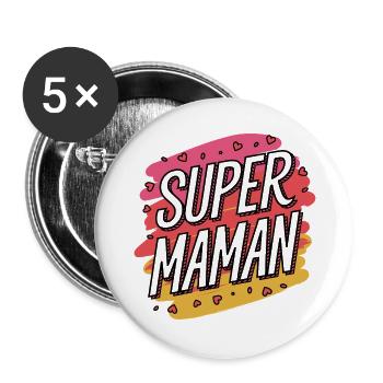 Super-Mama - Buttons groß 56 mm (5er Pack) - Weiß - Vorne