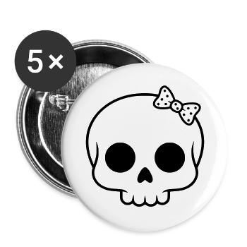 Cute skull with bow | Girly Goth - Buttons large 2.2''/56 mm (5-pack) - white - Front