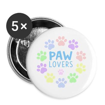 PAW LOVERS Blaue Pastell-Pfoten - Buttons groß 56 mm (5er Pack) - Weiß - Vorne
