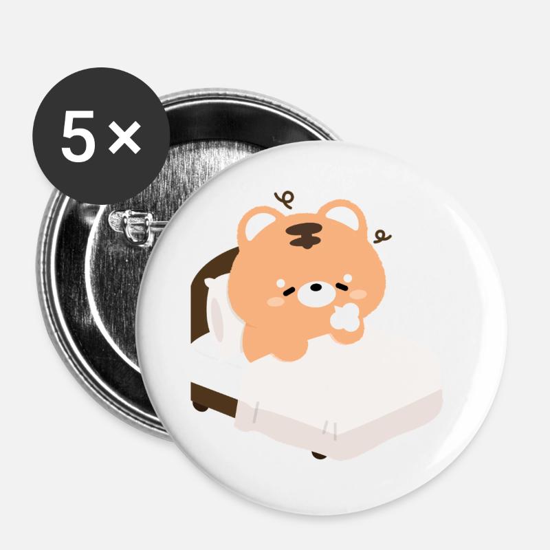 Schläfriger, müder Tiger - Buttons groß 56 mm (5er Pack) - Weiß