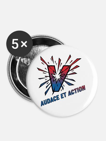 Audace et Action Vibes - Buttons groß 56 mm (5er Pack) - Weiß