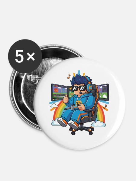 Cooler Streamer, der Spiele spielt - Buttons groß 56 mm (5er Pack) - Weiß