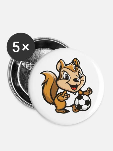 Eichhörnchen Fußball - Buttons groß 56 mm (5er Pack) - Weiß