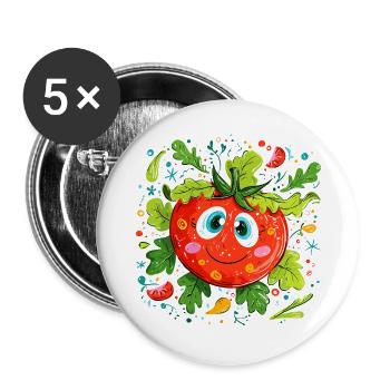 Tomate joyeuse à motif vert - Lot de 5 grands badges (56 mm) - blanc - Devant
