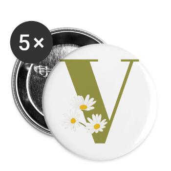 Letter v green daisies - Buttons large 2.2''/56 mm (5-pack) - white - Front