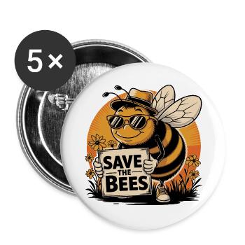 Save The Bees Funny Cartoon Style Bee - Buttons large 2.2''/56 mm (5-pack) - white - Front