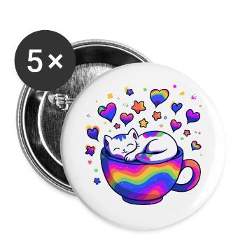 Rainbow Cat in Mug - Buttons large 2.2''/56 mm (5-pack) - white - Front