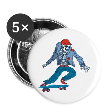 Skelett auf Skateboard - Buttons groß 56 mm (5er Pack) - Weiß - Vorne