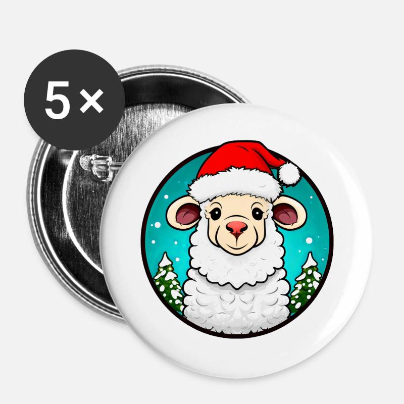 Sheep Christmas - Buttons large 2.2''/56 mm (5-pack) - white