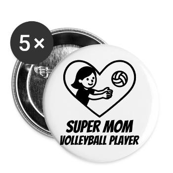 Super Mama Volleyballerin – Herz Volleyball - Buttons groß 56 mm (5er Pack) - Weiß - Vorne