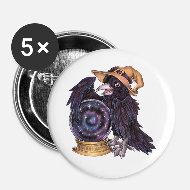 Cute Raven Witch with Crystal Ball Fortune Teller - Buttons large 2.2''/56 mm (5-pack) - white