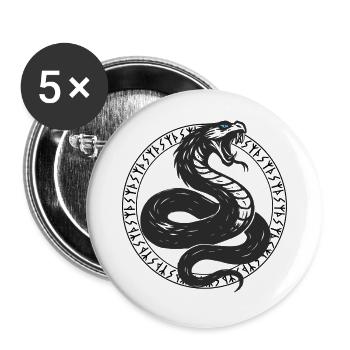 Serpent with Nordic runes and glowing eyes - Buttons large 2.2''/56 mm (5-pack) - white - Front