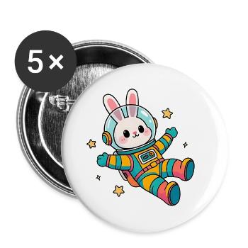 Buntes Astronauten-Kaninchen - Buttons groß 56 mm (5er Pack) - Weiß - Vorne