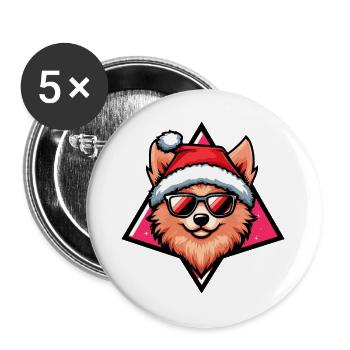Dog in Santa style Pomeranian - Buttons large 2.2''/56 mm (5-pack) - white - Front