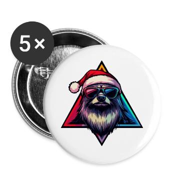 Neon Santa Hund mit Sonnenbrillen - Buttons groß 56 mm (5er Pack) - Weiß - Vorne