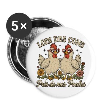 Far From The Idiots Near My Chickens Humor Gift - Buttons large 2.2''/56 mm (5-pack) - white - Front