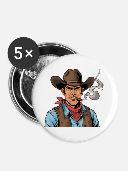Cowboy mit Zigarre - Buttons groß 56 mm (5er Pack) - Weiß
