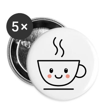 Kaffee, Tee oder Kakao Tasse mit kawaii Gesicht - Buttons groß 56 mm (5er Pack) - Weiß - Vorne