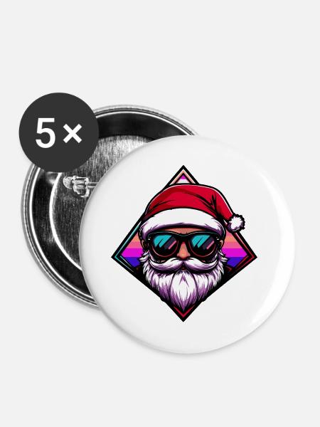 Santa mit Sonnenbrille - Buttons groß 56 mm (5er Pack) - Weiß