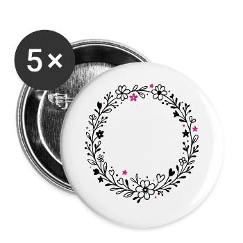 Wreath Floral Wreath with Flowers and Stars - Buttons large 2.2''/56 mm (5-pack) - white - Front