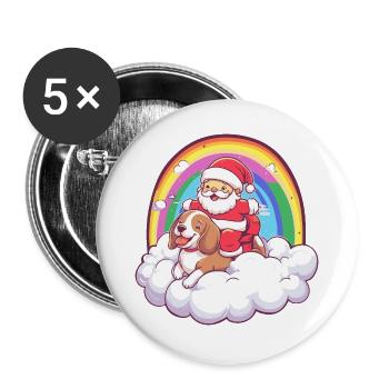 Beagle Hund Weihnachtsmann Weihnachten - Buttons groß 56 mm (5er Pack) - Weiß - Vorne