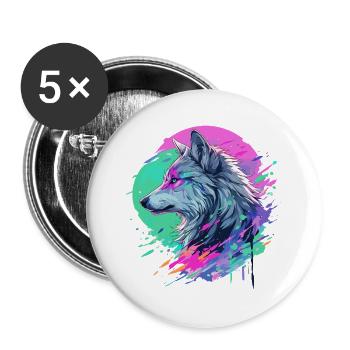 Wolf Wolfskopf Manga Anime Japan Style Kunst Bunt - Buttons groß 56 mm (5er Pack) - Weiß - Vorne