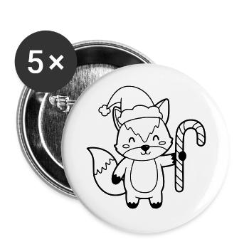 Weihnachtsfuchs mit Candy Cane Illustration - Buttons groß 56 mm (5er Pack) - Weiß - Vorne