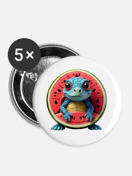 Melonenschildkröte im Fruchtkern - Buttons groß 56 mm (5er Pack) - Weiß