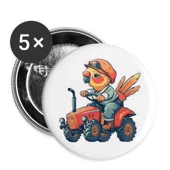 Papagei Traktor Farmer - Buttons groß 56 mm (5er Pack) - Weiß - Vorne